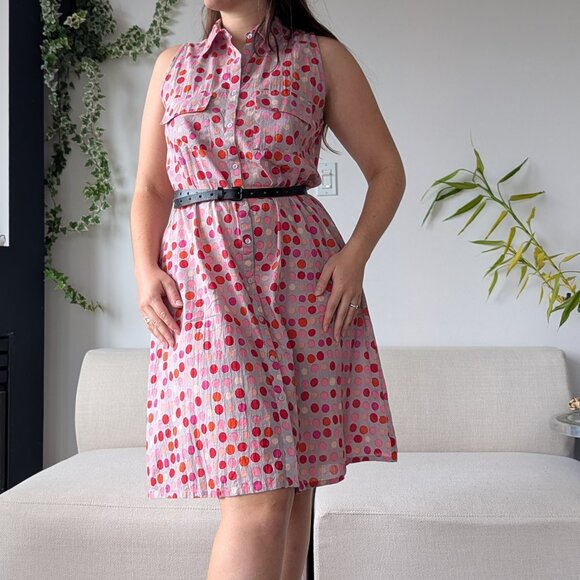 100% Cotton Multicoloured grey spotted sleeveless knee long dress, Size M - Picture 1 of 8